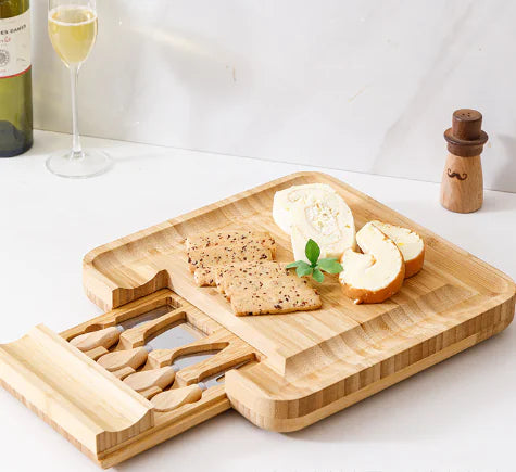 Bamboo Cheese Board and Knife Set with Cutting Board