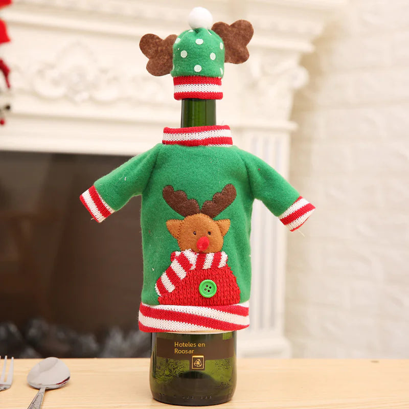Christmas Wine Bottle Cover with Embroidered Design
