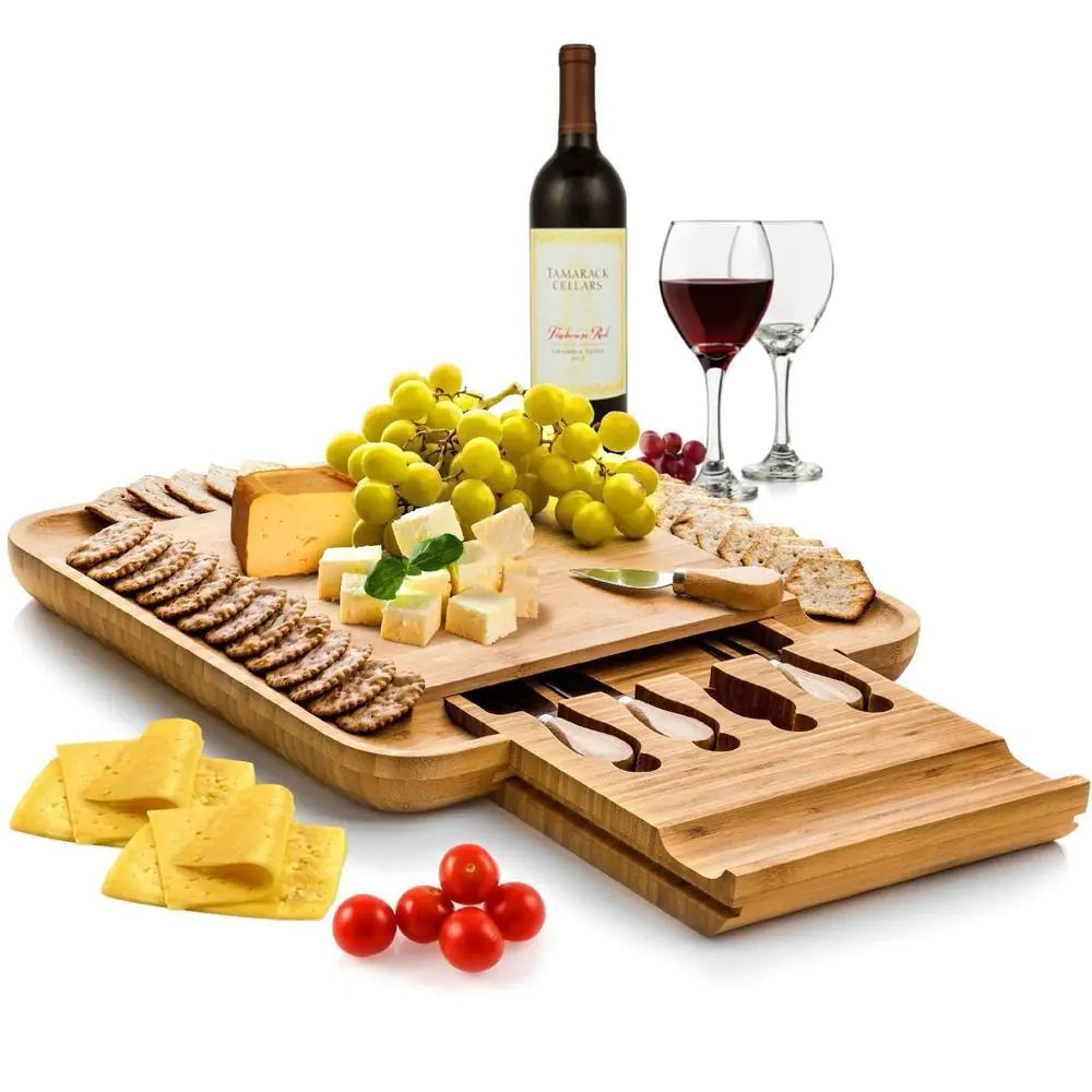 Bamboo Cheese Board and Knife Set with Cutting Board