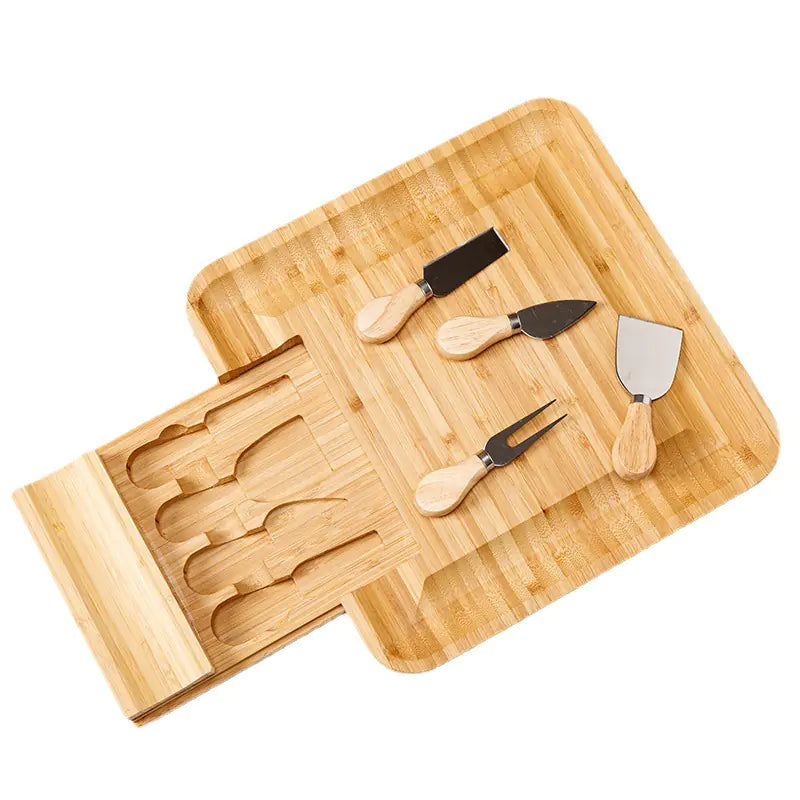 Bamboo Cheese Board and Knife Set with Cutting Board