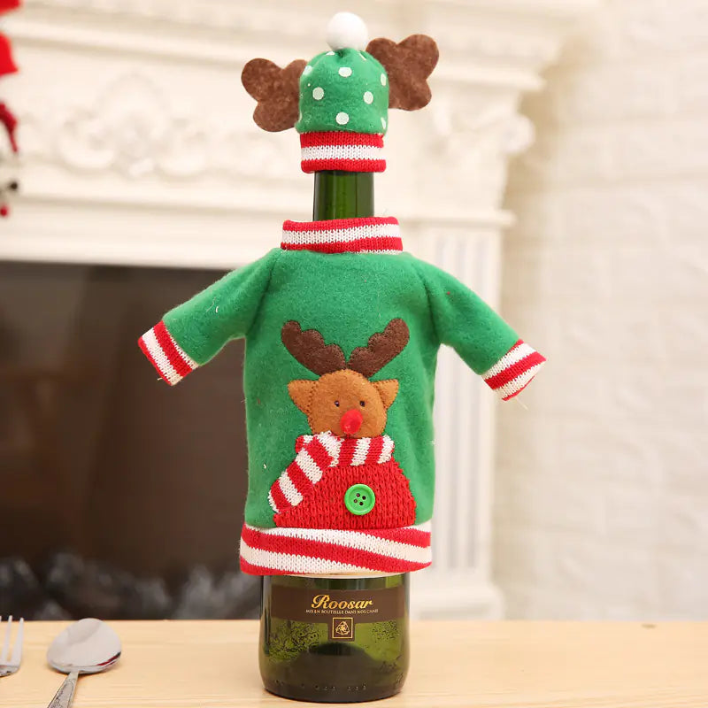 Christmas Wine Bottle Cover with Embroidered Design