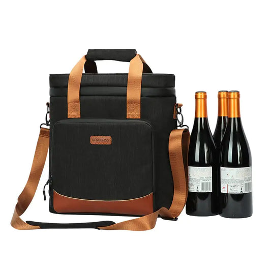 Vintage Style Leather Wine Cooling Picnic Cooler Bag