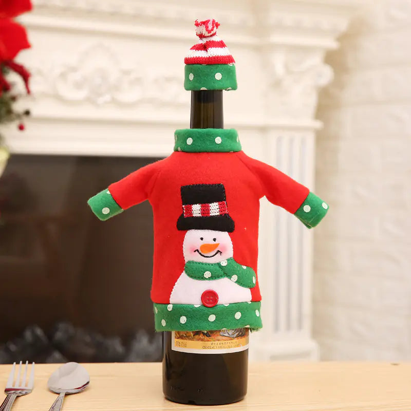 Christmas Wine Bottle Cover with Embroidered Design