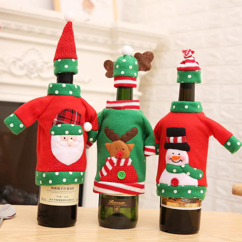 Christmas Wine Bottle Cover with Embroidered Design
